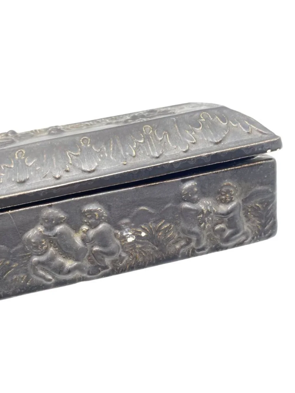 Vintage Classic Revival Relief Trinket Dresser Box Mythological Nymph Cherub